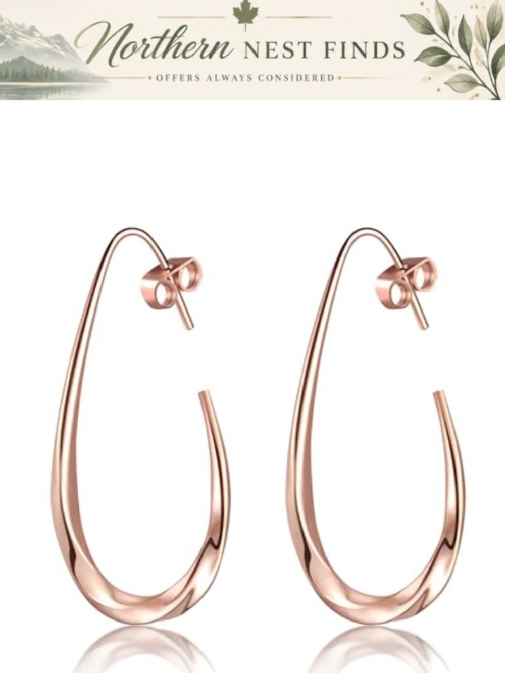 14k Gold Plated Teardrop Hoop Earrings Lightweight Hypoallergenic Oval Mobius